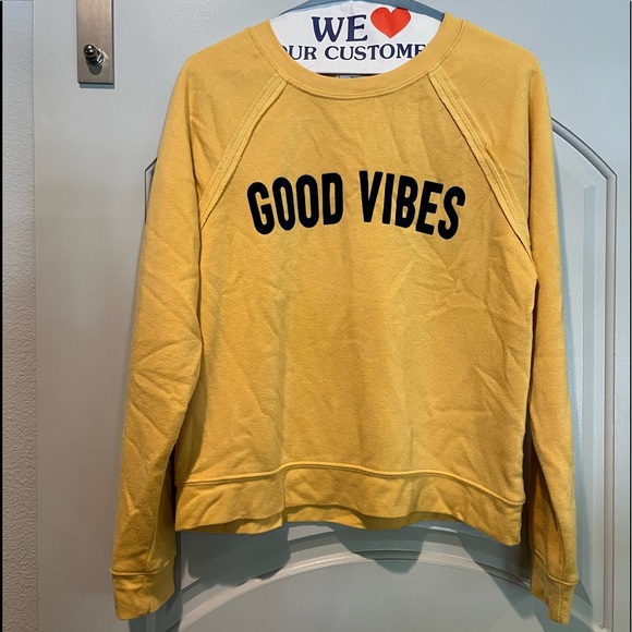 Vintage style Mustard yellow “Good Vibes” sweatshirt. GUC!